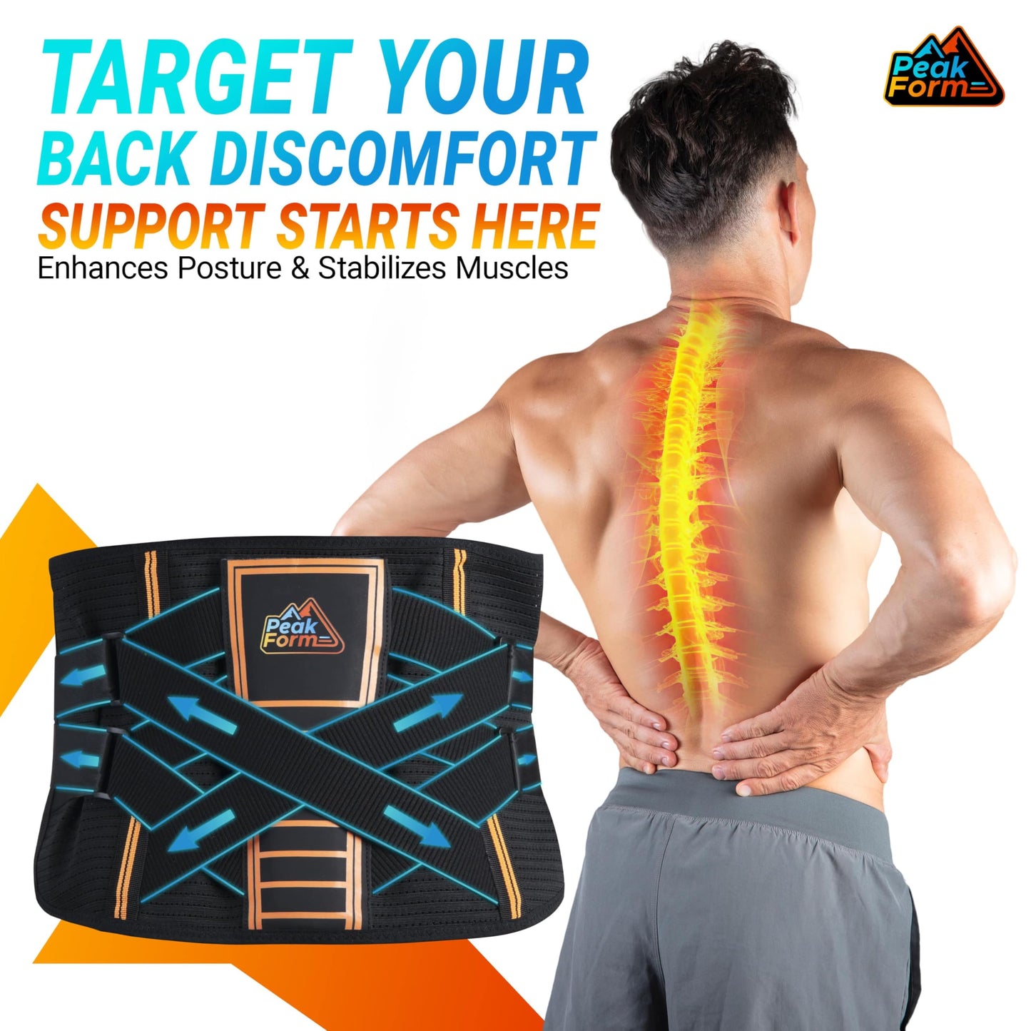 Back Support Brace with Hot Cold Therapy - PeakForm